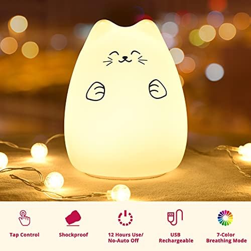 Cute Kawaii Kids Night Lights for Room Decor - Cat Lamp for Kids Bedroom Nursery, Best Christmas Birthday Gifts for Women Wife Teen Girls.