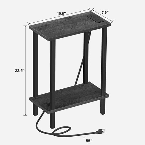 TUTOTAK Narrow Side Table, 2-Tier Small End Table with Charging Station