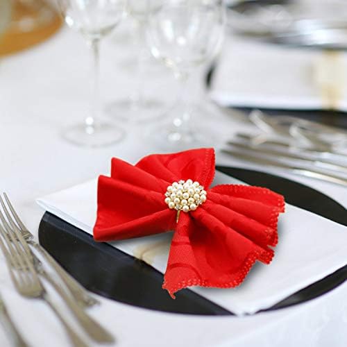 Hotop 12 Pcs Gold Napkin Rings Pearls Round Flower Napkin Buckles