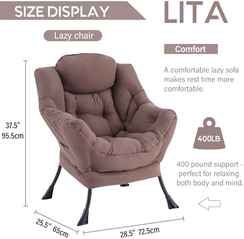 LITA Lazy Chair, Comfy Accent Reading Chair, Dark Brown