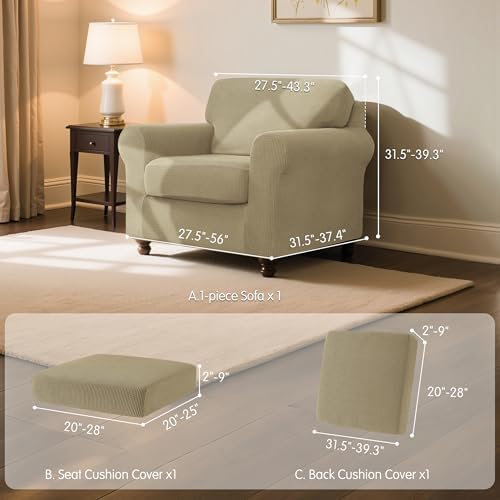 SUBRTEX 3 Pieces Stretch Sofa Slipcover Sets Couch Cover Sets Backrest Cushion Covers Furniture Protector Collection Set for Oversize Sofa Loveseat Chair Slip Covers(Small, New Kahki)