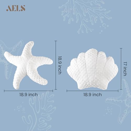 AELS Coastal Throw Pillows Set of 2, Starfish Shell Pillows, Beach Ocean Nautical Themed Smooth Soft Minky Decorative Throw Pillows, Cute Pillow for Couch Sofa Bed Living Room Bedroom Nursery, White