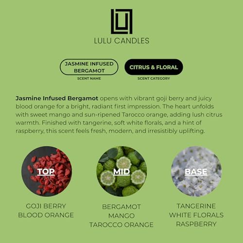 Lulu Candles | Reed Diffuser Set | Jasmine Infused Bergamot | 6 Reed Sticks | Scent Diffuser for Bedroom Bathroom Living Room & Office (4.2 FL Oz.)