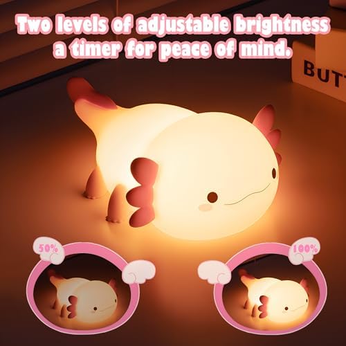 OkiyiD Axolotl Gifts, Cute Axolotl Night Light for Kids, Animal Silicone Nursery Night Lamp, Cute Room Decor Night Light for Kids Girls Boys Birthday Gifts