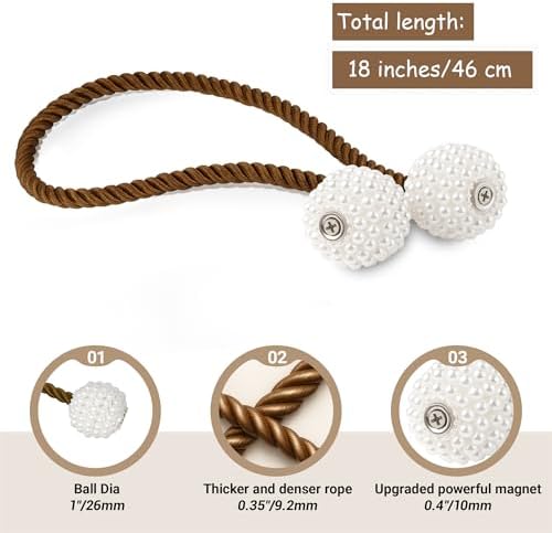 Hion Magnetic Curtain Tiebacks Dark Brown 6pcs, Curtain Holdbacks Hooks