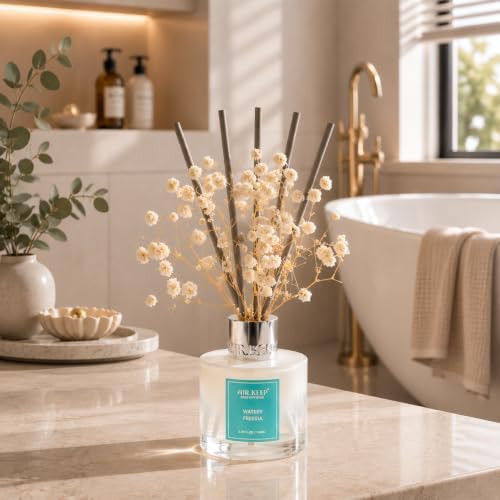 Airkeep Reed Diffuser Set,3.38 fl oz (100 ml) - Watery Freesia Oil Diffusers with 8 Reed Sticks, Home Fragrance Reed Diffuser for Bathroom Shelf Decor