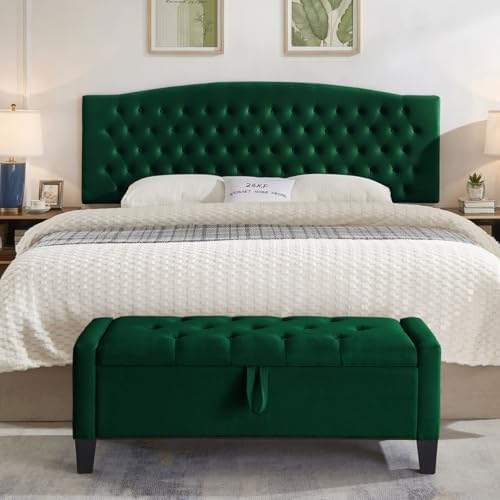 24KF Upholstered Tufted Button Velvet Wall Mounted Headboard,Comfortable Fashional Headboard King/CA King Size, 6058-K-Jade