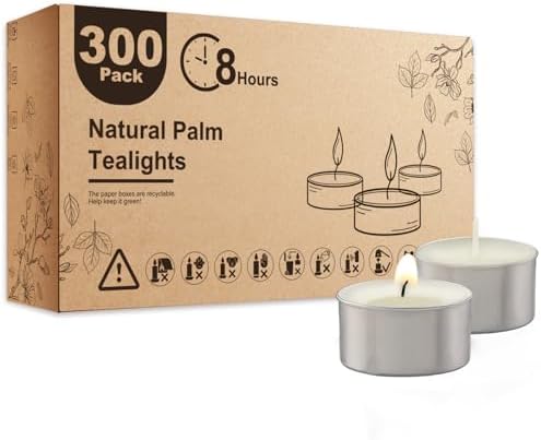 Ashlux 300-Pack Unscented Palm Wax Tea Lights Candles,8 Hours Burn