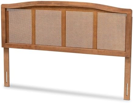 Baxton Studio Marieke Mid-Century Modern Ash Wanut Finished Wood and Synthetic Rattan Queen Size Headboard