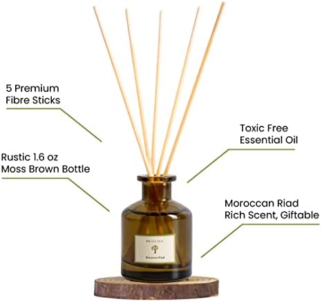 PRISTINE Moroccan Riad/Inspired by Venetian Reed Diffuser for Home | Refreshing Blend of Bergamot, Orange, Earthy Oud Reed Diffuser Set, Oil & Reed Diffuser Sticks | Home & Office Decor