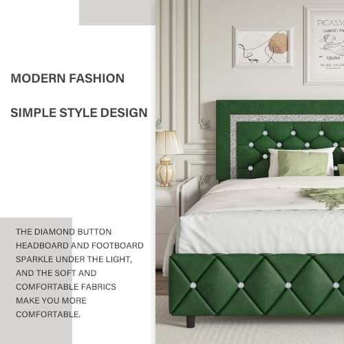 BarnFurin Twin Size Bed Frames, Upholstered Bed with Diamond Headboard