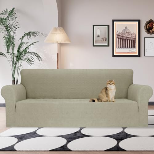 JIVINER Stretch Oversized Sofa Covers 1 Piece 4 Seater Couch Covers Jacquard Universal Sofa Slipcovers for Extra Large Funiture Protector for Kids, Pets (Khaki, XL Sofa)