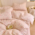 Pink Floral Twin Size Duvet Cover Soft 100% Cotton Double Layer Muslin Comforter Cover Set for Teen Girls Kids,Pink Flower Bedding Set 3 Pieces,Includes 1 Duvet Cover& 2 Pillowcases