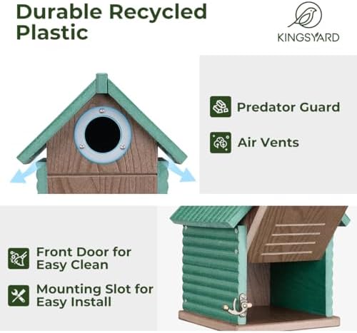 Kingsyard Bluebird House with Predator Guard, Recycled Poly Lumber