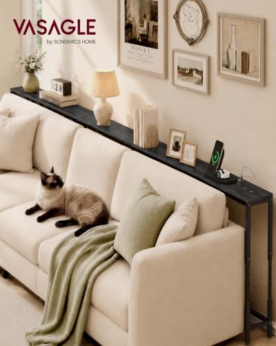 VASAGLE 106.3"Console Table, 25.2-35.2"Height Adjustable, with Power Outlet