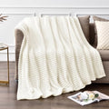 BEDELITE Ribbed Jacquard Cream Fleece Throw Blanket for Couch, 50x60 Inch