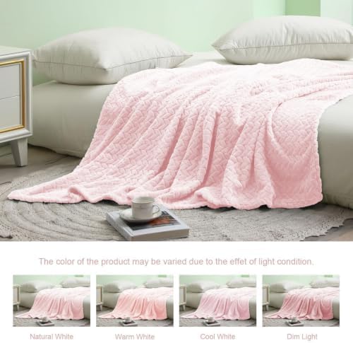 Exclusivo Mezcla Fleece Throw Blanket for Couch Sofa, 50”x70”, Light Pink
