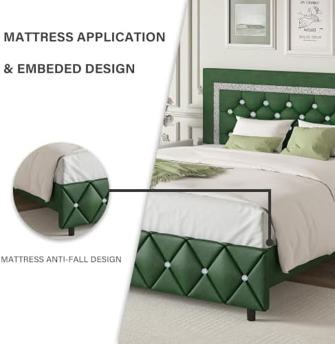 BarnFurin Twin Size Bed Frames, Upholstered Bed with Diamond Headboard