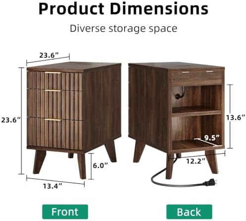 Kalrin 13" W Fluted Narrow End Table with 3 Drawers(Dark Walnut)