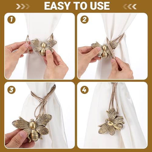 2 Piece Magnetic Curtain Holdbacks Flying Bee Curtain Holder Resin Curtains Tiebacks Vintage Drapes Ties Decorative Retro Tie Back Buckle Accessory for Home Office Kitchen Outdoor Balcony Window Decor
