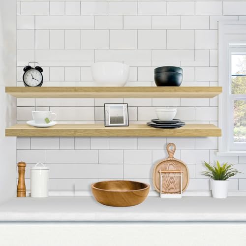 Sorbus Floating Shelves for Wall Storage (55 Inch, 2 Pack, Maple Wood)