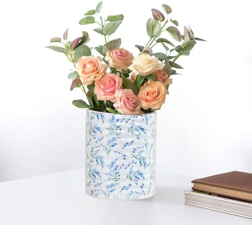 Kitchen Utensil Holder,7.2-inch Extra Large Sturdy Ceramic Cherry Floral Pattern Utensil Crock,Cooking Utensil Organizer for Kitchen Counter Decor,Storage Caddy Farmhouse Gift Blue Blossom