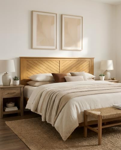 ComfIQ Serene Wood Panel Headboard with Chevron Scoring, King, Pine