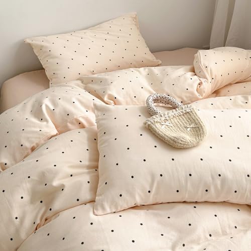 LifeTB Polka Dot Muslin Duvet Cover King Size, 100% Cotton Soft Gauze Bedding Set with 2 Pillowcases, Aesthetic Coquette Bedding Breathable Polka Dot Comforter Cover with Zipper Closure