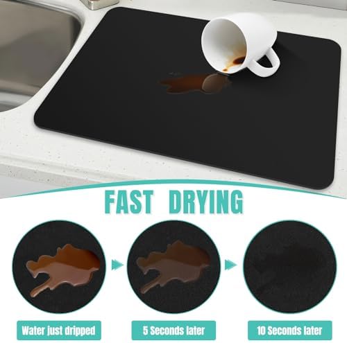 Coffee Mat Super Absorbent Dish Drying Mat Coffee Bar Mat 16"x 24", Black