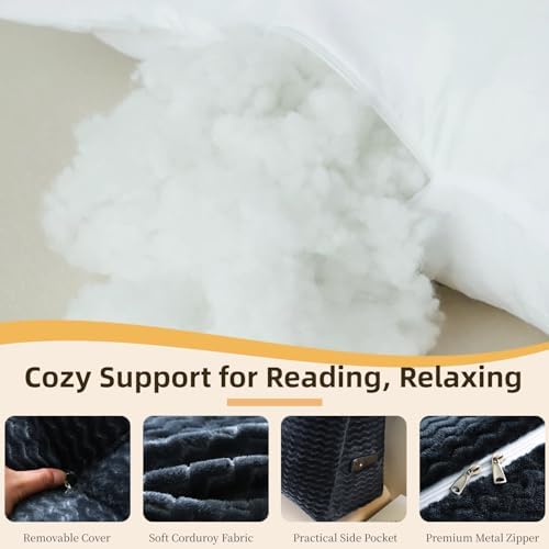 Headboard Pillow King Size, Reading Pillow for Bed, Wave Pattern Wedge Pillow, Tufted Backrest Support, Headboard Substitute, Darkgray