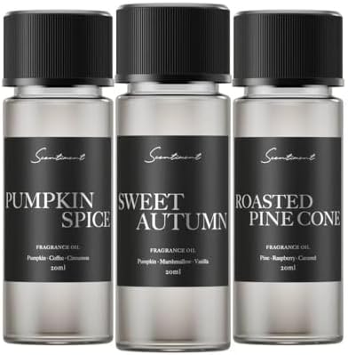 Scentiment Fall Diffuser Oil Set – 3 Autumn Scents (20 mL Each) | Sweet Autumn (Vanilla & Spiced Leaves), Pumpkin Spice (Cinnamon & Clove), Roasted Pine Cone (Smoky Wood & Pine), Fragrance Oil