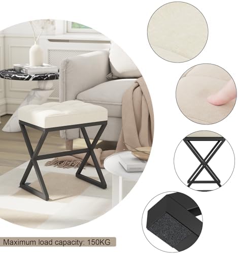 YMYNY Vanity Stool, Linen Footrest Stool, Ottoman Bench with X-Shaped Metal Legs, Makeup Dressing Stool for Vanity, Living Room, Bedroom, Entryway, Hallways 15.74" D×11.81" W×18.11" H Beige UHBD033Y