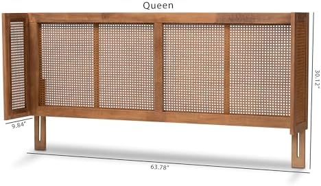 Baxton Studio Rina Mid-Century Modern Ash Wanut Finished Wood and Synthetic Rattan King Size Wrap-Around Headboard