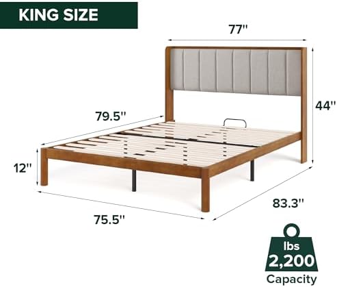 Zinus Jonas Bamboo Platform Bed Frame, Wingback Headboard, King