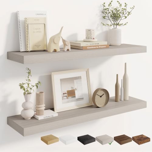Dreamland 36 Inches Wall Mounted Wood Floating Shelves, Grey, 2 Pack