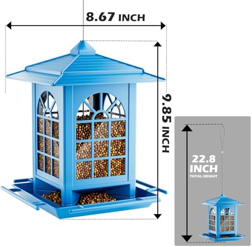 Birdream Bird Feeders for Outdoor Hanging, Assembly Required, 1-Min Easy Setup, Classic Courtyard Design, Attracting Cardinals Chickadees Goldfinches & Sparrows - Blue
