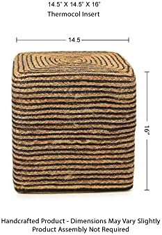 · REDEARTH · Jute Cotton Braided Cube Pouf Ottoman- Natural Black, Set of 2