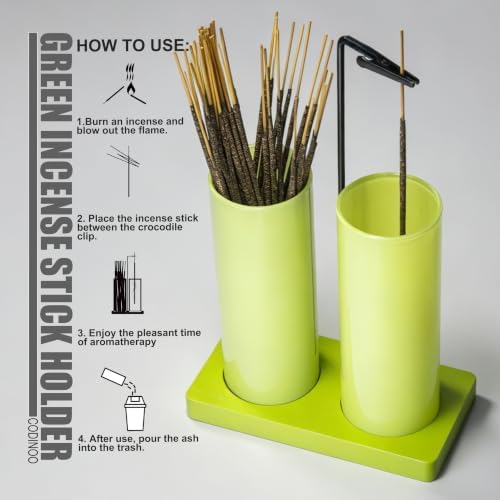 2 in 1 Incense Holder for Sticks,Glass Incense Burner Holder with Storage,Upside Down Incense Holder for Sticks with Glass Ash Catcher for Meditation Yoga Spa Room Home Decor[2 Long Light Green]
