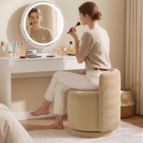 Velvet Vanity Chair with Storage 360° Swivel Accent Stool FootRest