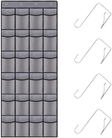 Over the Door Shoe Organizer,24 Mesh Pockets,Hanging Storage (Grey)