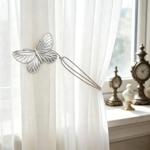 Magnetic Curtain Tiebacks, Resin Decorative Butterfly Window Treatment Farmhouse for Drapes, Midcentury Vintage Style Tie Backs for Curtains, Outdoor Indoor Use, Set of 2