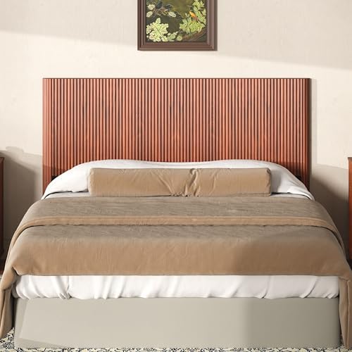 Boho Queen Size Fluted Headboard Only with Arched Corrugated, Walnut