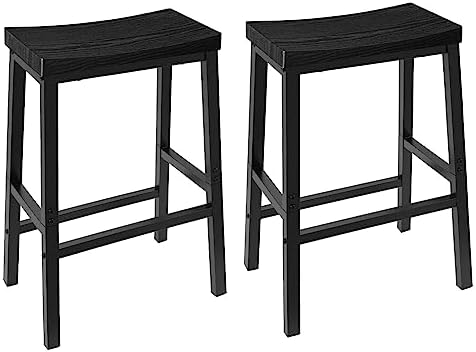 HOOBRO Bar Stools, Set of 2 Bar Chairs, 23.6 Inch Saddle Stools, Kitchen Counter Stools with Footrests, Industrial for Dining Room, Kitchen, Counter, Black BB02MD01