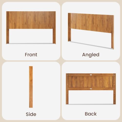 COCO DESIGN King Size Fluted Headboard Only, 80" Antique Oak Wall Mount
