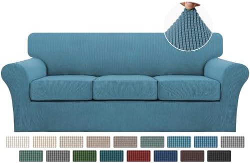 Turquoize 4 Piece Sofa Covers for 3 Cushion Couch Sofa Slipcover Soft Couch Cover for Dogs-Washable Sofa Furniture Covers with 3 Individual Cushion Covers, Jacquard Fabric (3 Cushion Sofa, Storm Blue)