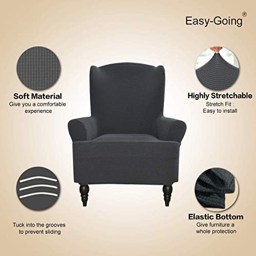 Easy-Going Stretch Wingback Chair Sofa Slipcover Dark Gray