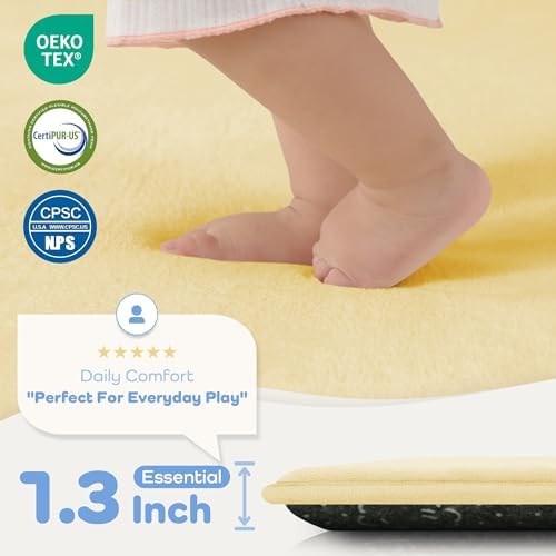 1.3" Thick Baby Floor Play Mat, 50x50 Padded Foam Mat, Vanilla
