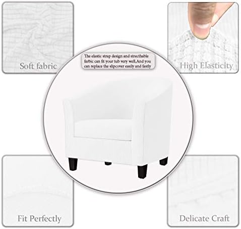 2 Piece Tub Chair Covers with Cushion Cover, Stretch Jacquard Furniture Cover,Armchair Protector Slipcover Removable Machine Washable (Cream White)