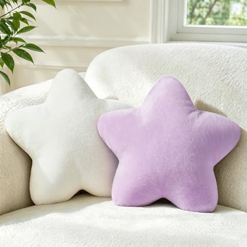 2PCS Star Pillow Set,15.35“ Cute Purple Decorative Throw Pillows for Bed