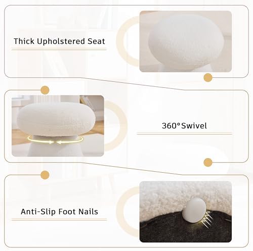 Cute Mushroom Ottoman Stool, Teddy Fleece 360° Swivel Vanity Stool